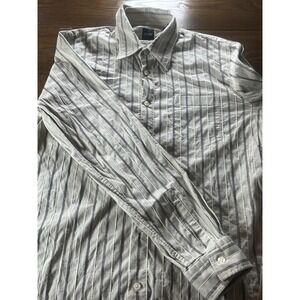 Boss Hugo Boss Shirt Men Large Beige Striped Long Sleeve Dress Classic